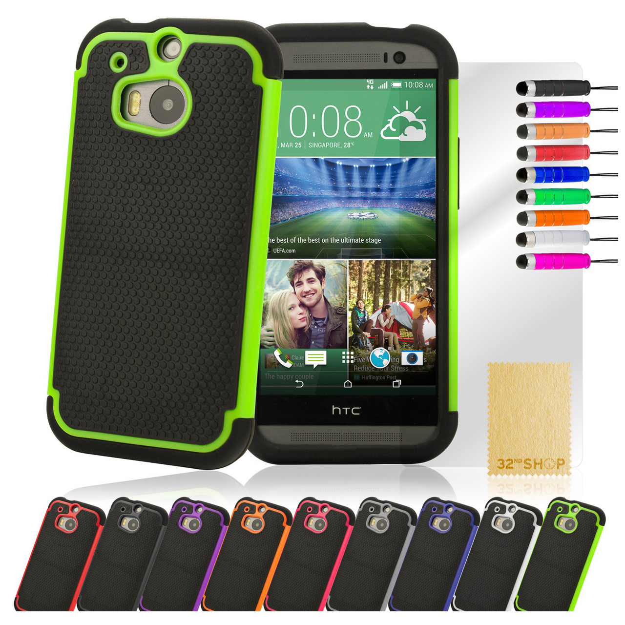 32nd DualLayer Shockproof Case Cover for HTC Phones + Screen Protector