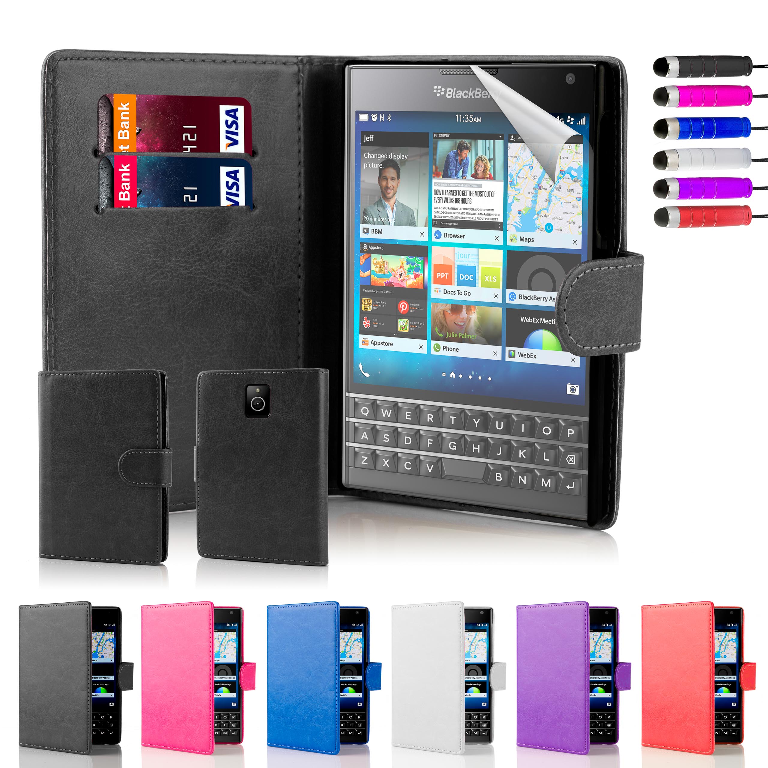 32nd Book Wallet PU Leather Case Blackberry Phones + Screen Protector